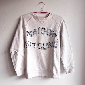 SzS - Maison Kitsuné Graphic Navy Letter Print Soft White Sweatshirt